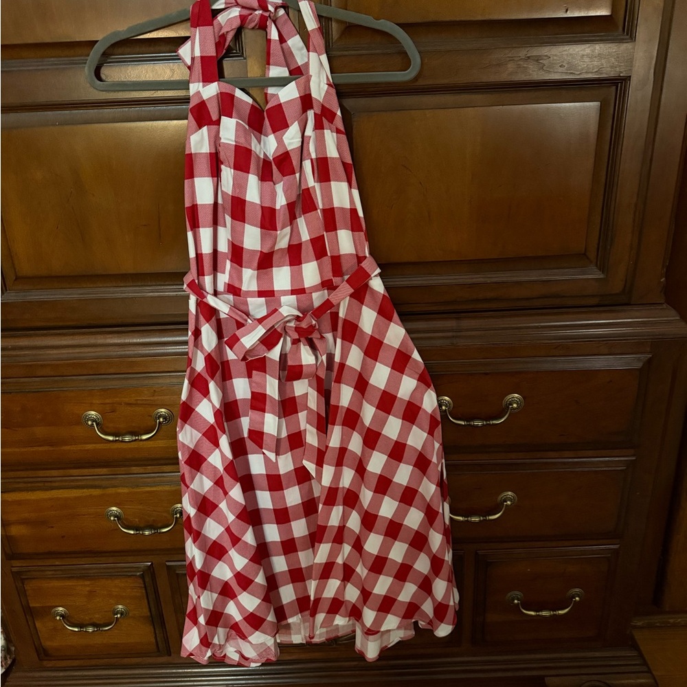 Red and White Checkered Halter Dress NWOT 2X